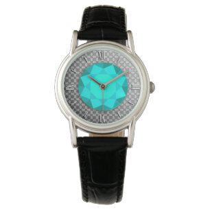 Montre Damas d'argent avec gemme d'aquamarine / jewell
