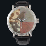 Montre Damask Sparrow<br><div class="desc">Ce dessin d'art contemporain d'un moineau brun et d'autres détails inspirés du collage ajoutera du caractère à tout salon ou salle à manger. L'image comprend un thème de couleur rouge et marron. Obtenez aujourd'hui cette belle et unique impression artistique de l'artiste Norman Wyatt.</div>