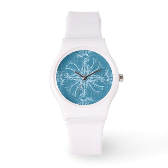 Montre Damask Tropical Blossoms sur Marine Blue (Recto)