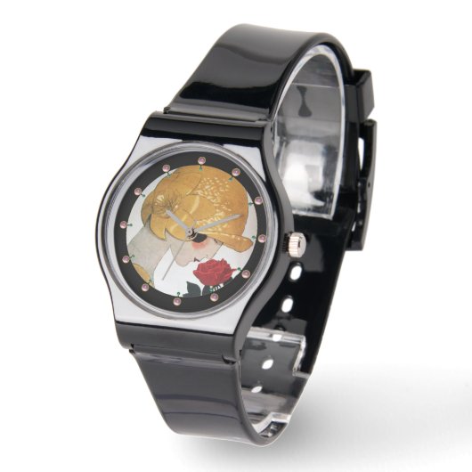 MONTRE DAME AVEC ROSE ROUGE (Angle)