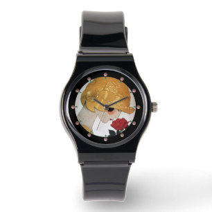 MONTRE DAME AVEC ROSE ROUGE