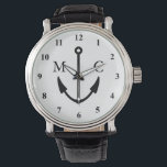 Montre d'ancrage nautique avec monogramme personna<br><div class="desc">Montre d'ancrage nautique avec initiales monographiques personnalisées et plaque numérotée. Voile cool Anniversaire cadeau idée pour les hommes. Conception de la montre à thème maritime pour marin,  skipper,  capitaine de bateau,  patron,  père,  mari,  oncle,  grand-père,  père,  fils,  ami,  collègue,  employé,  etc.</div>