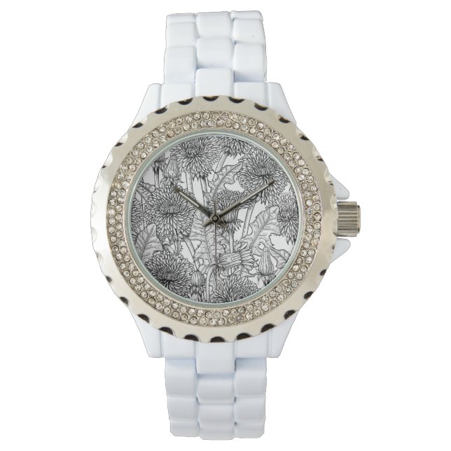 Montre Dandelions, noir et blanc (devant)