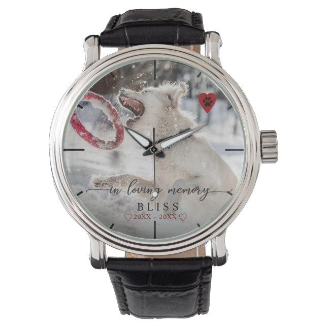 Montre Dans Loving Memory Pet Photo Paw Print Monogram (devant)