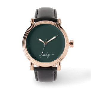 Montre Dark Green Modern Script Nom du monogramme
