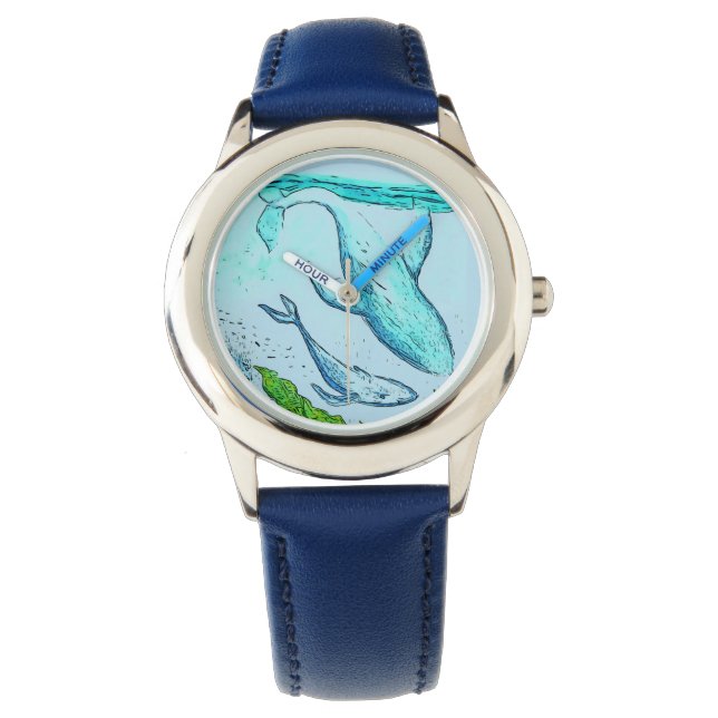 Montre d'art de baleine bleue pour enfants (devant)