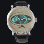 Montre D'Art Moderne Du Milieu Du Siècle<br><div class="desc">Voyagez autour du monde avec cette montre moderne du monde du milieu du siècle. Le design présente un globe ovale abstrait avec des continents à grains de bois. Les océans sont dans les tons turquoises et turquoise. Le globe est sur un socle en bois triangulaire et le monde entier est...</div>