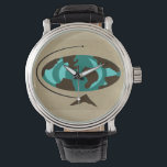 Montre D'Art Moderne Du Milieu Du Siècle<br><div class="desc">Voyagez autour du monde avec cette montre moderne du monde du milieu du siècle. Le design présente un globe ovale abstrait avec des continents à grains de bois. Les océans sont dans les tons turquoises et turquoise. Le globe est sur un socle en bois triangulaire et le monde entier est...</div>