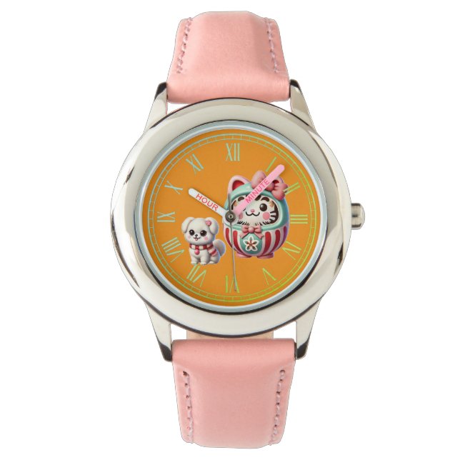 Montre Daruma avec chiot et ruban (devant)