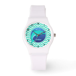 Montre Dauphin ; Aqua Green Chevron