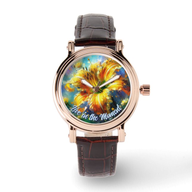 Montre Daylily Daylilies Flower Yellow Teal Personalized (Recto)