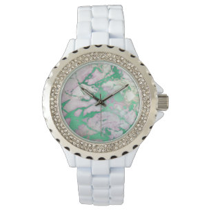 MONTRE DE BANDE BLANCHE EN MARBRE BLANC LILAC VERT