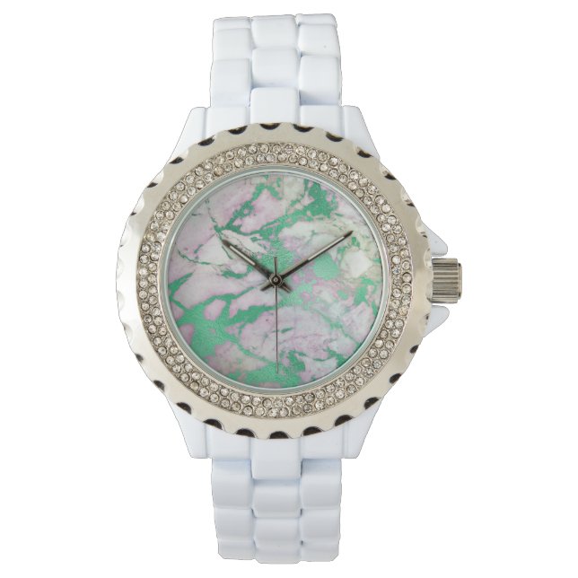 MONTRE DE BANDE BLANCHE EN MARBRE BLANC LILAC VERT (devant)