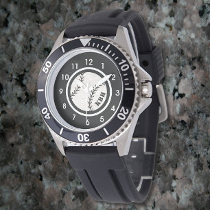 Montre de baseball à monogramme pour hommes Noir