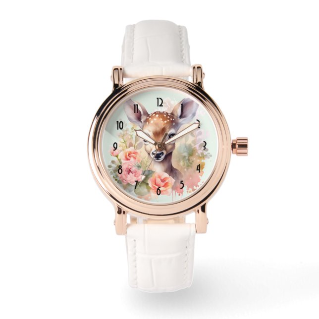 Montre De Beaux Cerfs Entourés De Roses (Recto)