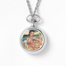 Montre de collier d'argent Pinup de plage des anné