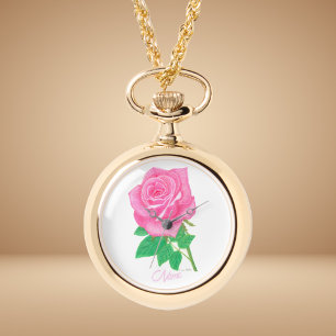Montre de collier or rose Fleur Rose