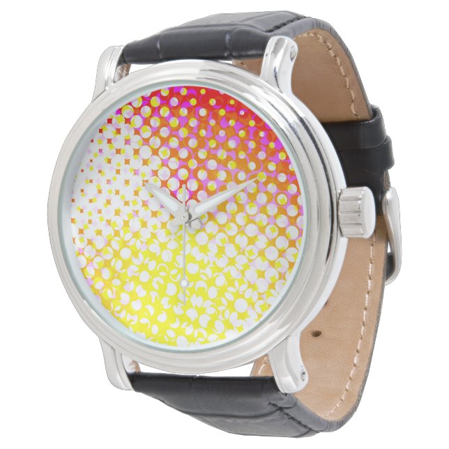 Montre de conception Motif de point jaune rose (Incliné)