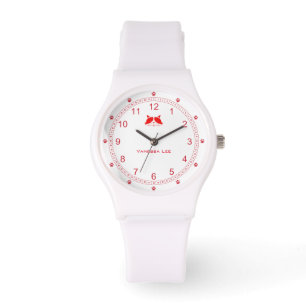 Montre de dame de chat personnalisable en rouge