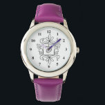 Montre de fille avec le joli nom tourbillonnant de<br><div class="desc">Montre de fille avec le joli nom tourbillonnant de la bordure monogramme. Montres pour enfants avec le nom de l'enfant. Montres à poignet personnalisables pour les petites filles. Sweet Birthday cadeau idée pour enfants ou petits-enfants. Design orné dessiné à la main. Couleur arrière - plan personnalisée.</div>