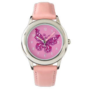 Montre de filles numérotée par papillon