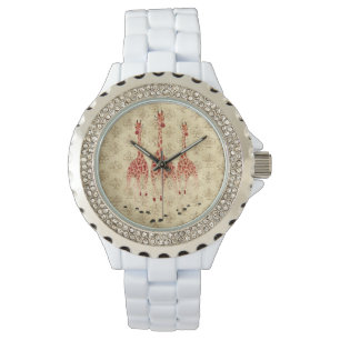 Montre de girafes de rose rouge