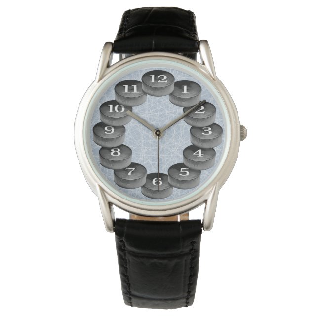 Montre de hockey classique cuir noir (devant)