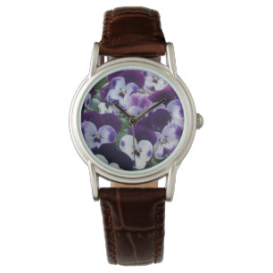 Montre De Jolies Pansies Violettes Et Blanches,