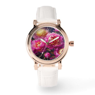Montre De magnifiques pivoines roses aux accents dorés