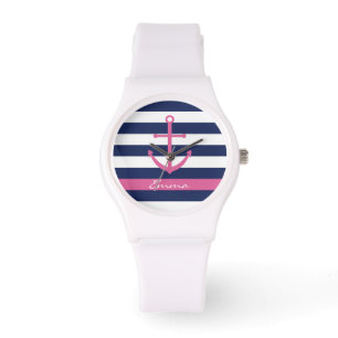 Montre de monogramme d'Ancre de bleu marine et de
