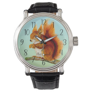 Montre de peinture à l'aquarelle d'écureuil rouge