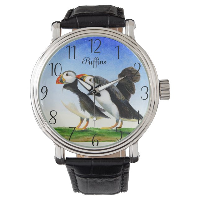 Montre de peinture à l'aquarelle d'oiseau de Puffi (devant)