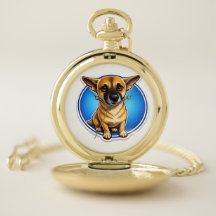 Montre de poche en or portrait de chien personnali