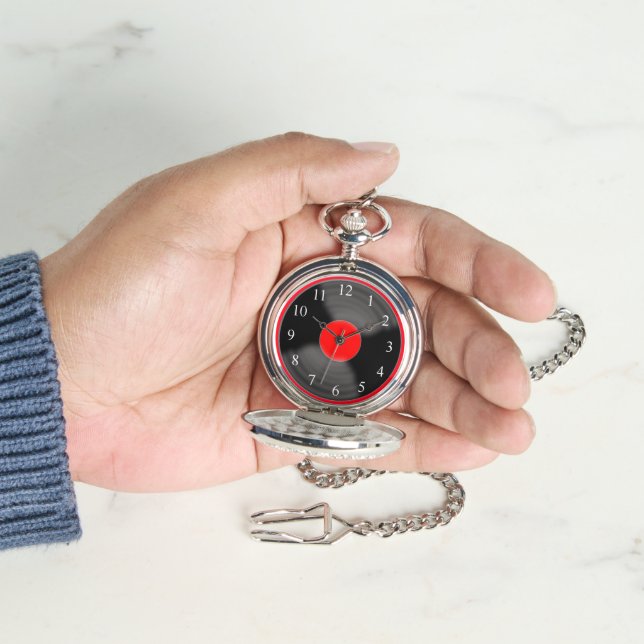 Montre de poche rétro rouge disque vinyle  (main)