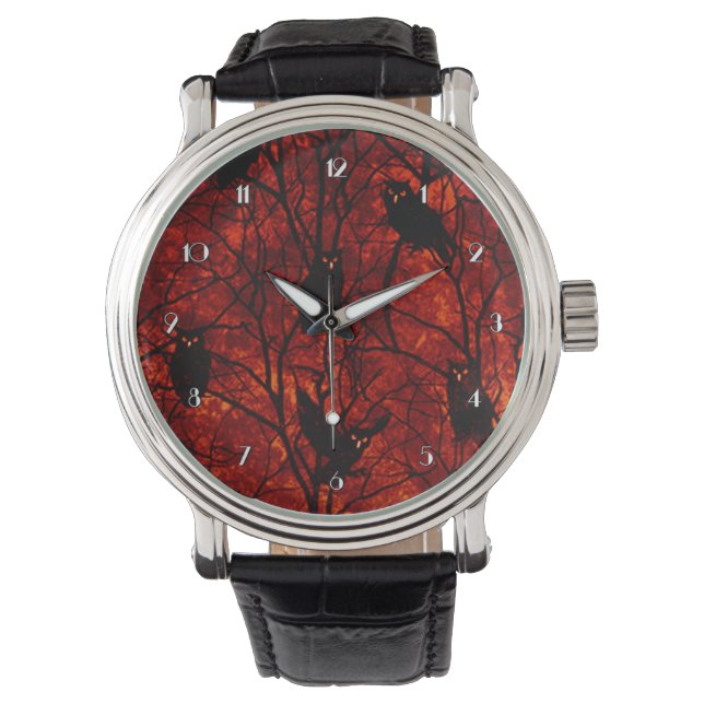Montre de poignet Forest Owls Sunset Gathering (devant)