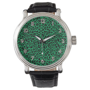 Montre de poster de animal de Leoopard de vert