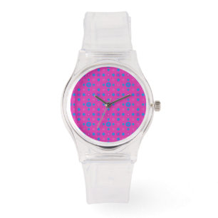 Montre de sport rose : Magenta : Points Bleus Bleu