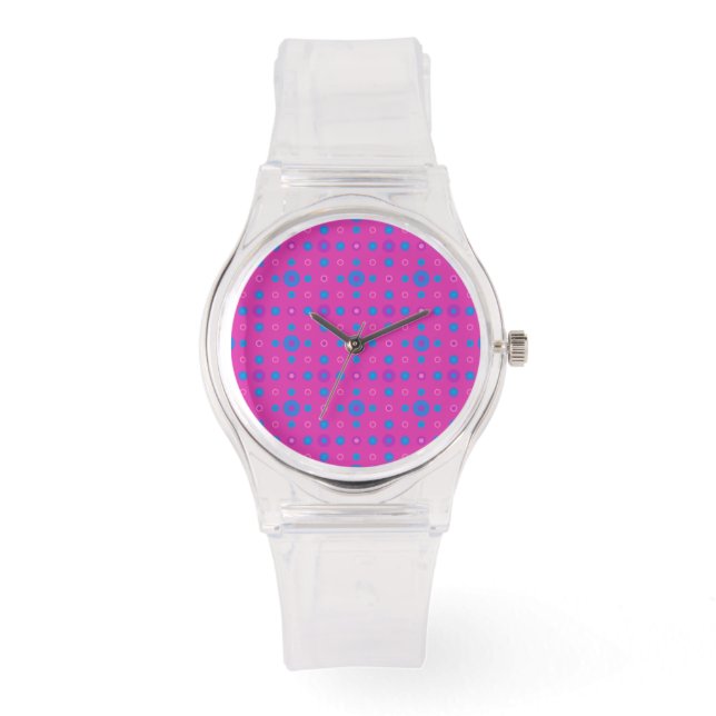 Montre de sport rose : Magenta : Points Bleus Bleu (Recto)