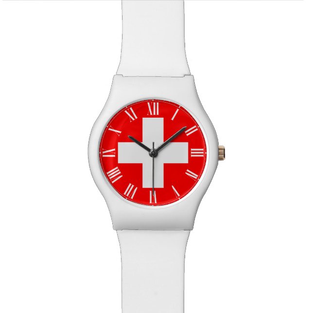 Montre de Suisse - drapeau suisse et chiffres (Fermer)