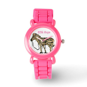 Montre de zèbre de filles de rose d'espoir d'EDS
