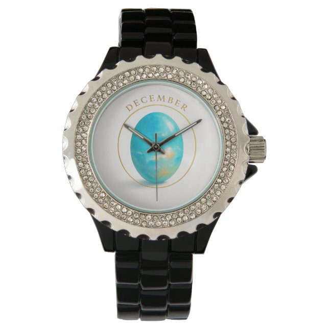 Montre Décembre Design en pierre de naissance - Turquoise (devant)