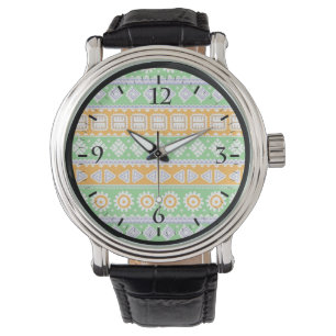 Montre Décor ethnique motif vert orange
