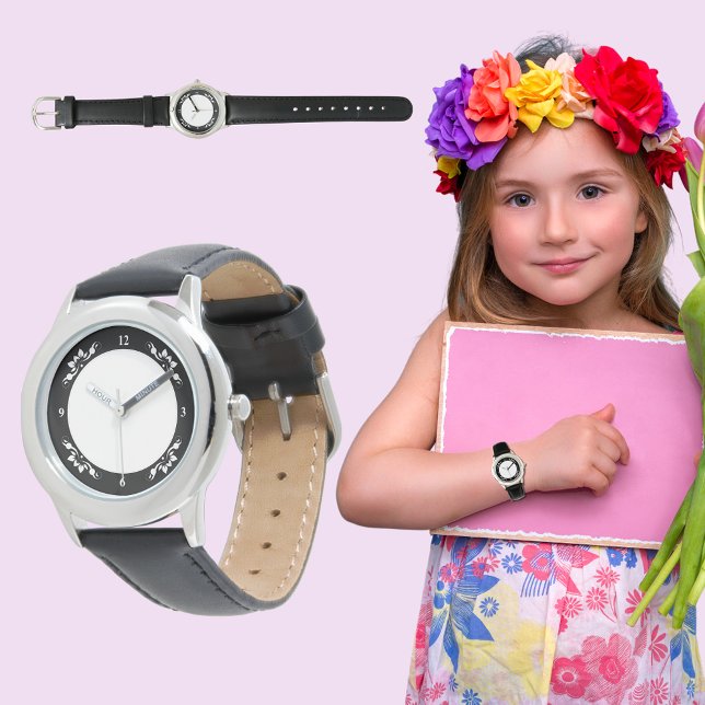 Montre décorative pour bracelet en cuir noir S.S. (Kid's S.S. Black Leather Strap Decorative Watch)