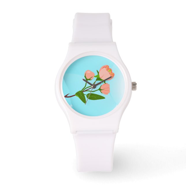 Montre Dégradé du ciel bleu avec branche de ressort fleur (Recto)