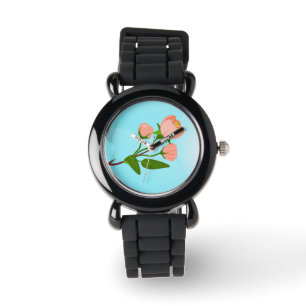 Montre Dégradé du ciel bleu avec branche de ressort fleur