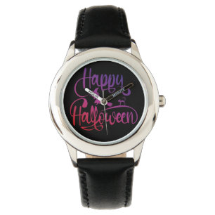 Montre Dégradé Happy Halloween sorcière volante chat