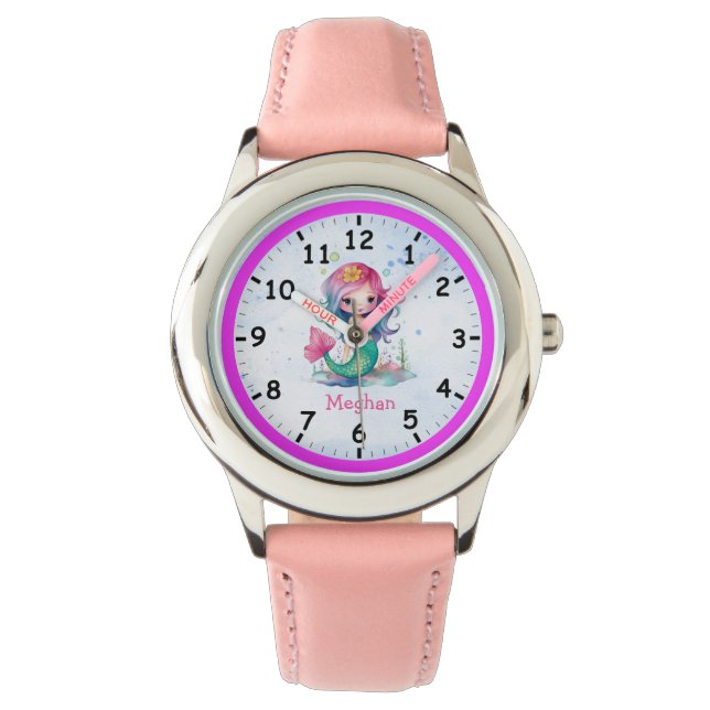 Montre d'enfant de sirène rose à Haired (devant)
