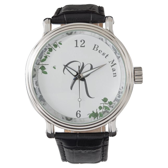 Montre Dentelle blanche et Feuilles Roses Monogramme (devant)