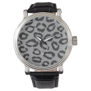 Montre Dentelle nette noire avec le motif de léopard sur