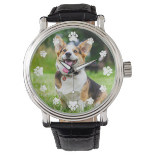Montre Des Empreintes de pattes blancs ajoutent votre pho